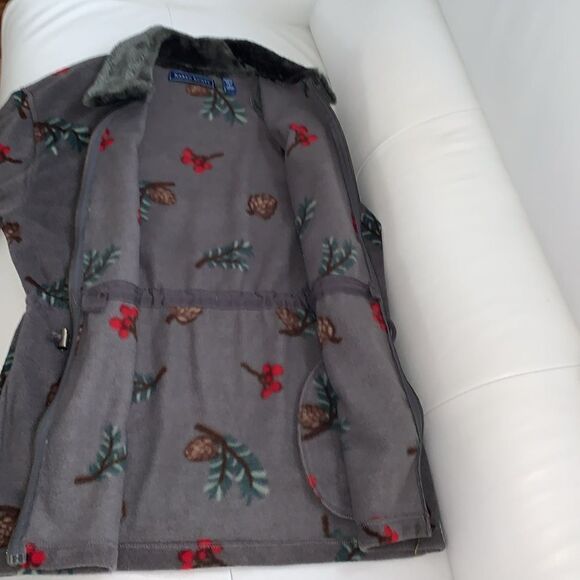 Karen Scott Fleece Colar Faur Fur Full Zip Drawstring Gray Women’s Jacket Size M - Picture 7 of 9